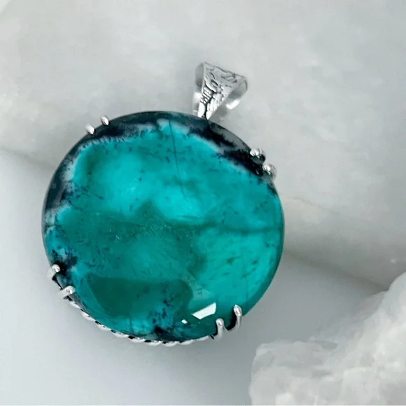 Round Dendritic Opal Gemstone Pendant Solid Sterling Silver 925 Handmade New - Picture 4 of 7